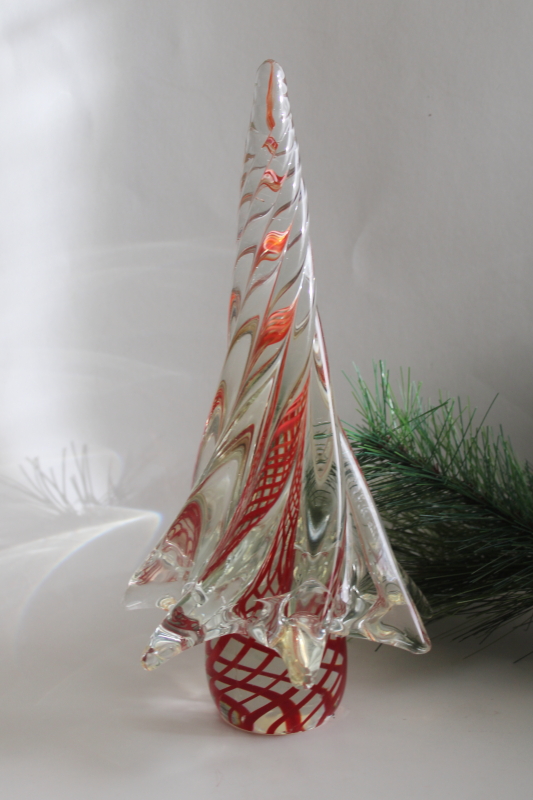 photo of Murano style art glass Christmas tree, red twist ribbons in crystal clear glass  #1