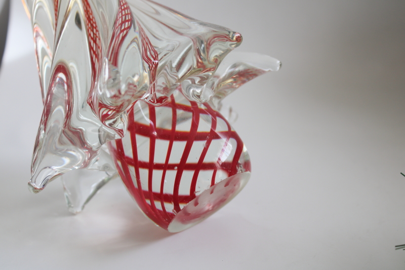 photo of Murano style art glass Christmas tree, red twist ribbons in crystal clear glass  #2