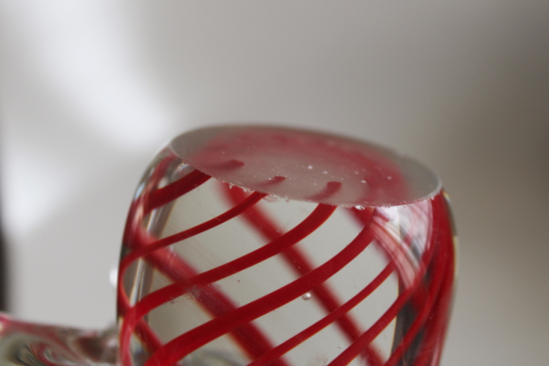 photo of Murano style art glass Christmas tree, red twist ribbons in crystal clear glass  #3