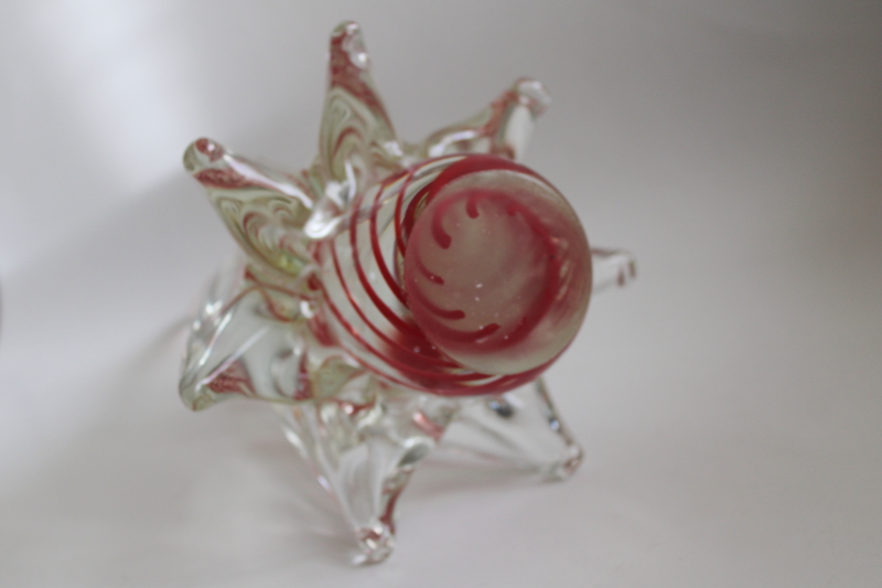 photo of Murano style art glass Christmas tree, red twist ribbons in crystal clear glass  #5