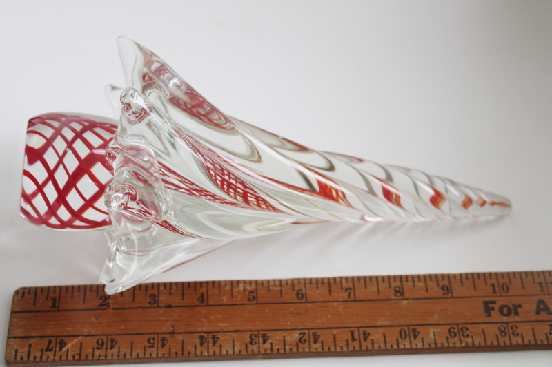 photo of Murano style art glass Christmas tree, red twist ribbons in crystal clear glass  #6