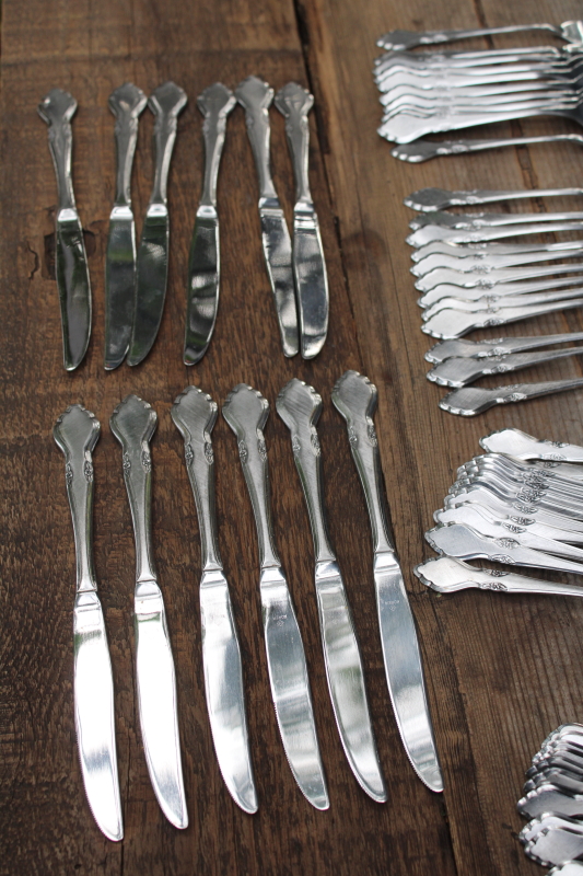 photo of Musette pattern 1970s vintage Oneida Northland stainless flatware set, service for 12 #2