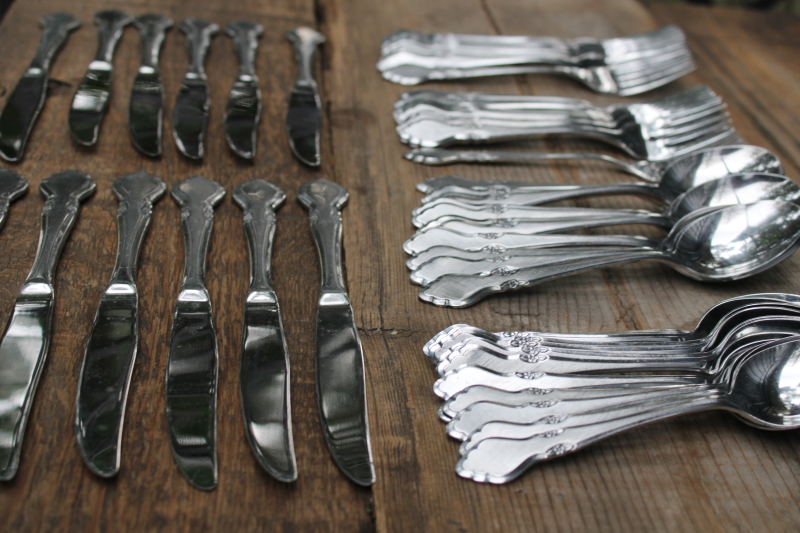 photo of Musette pattern 1970s vintage Oneida Northland stainless flatware set, service for 12 #3