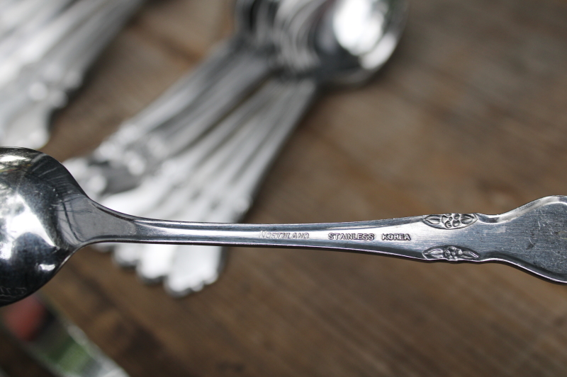 photo of Musette pattern 1970s vintage Oneida Northland stainless flatware set, service for 12 #4