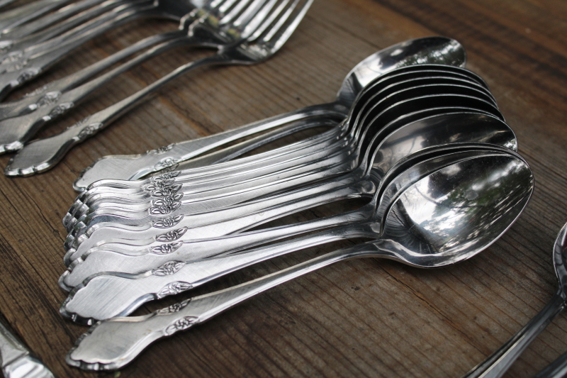 photo of Musette pattern 1970s vintage Oneida Northland stainless flatware set, service for 12 #9