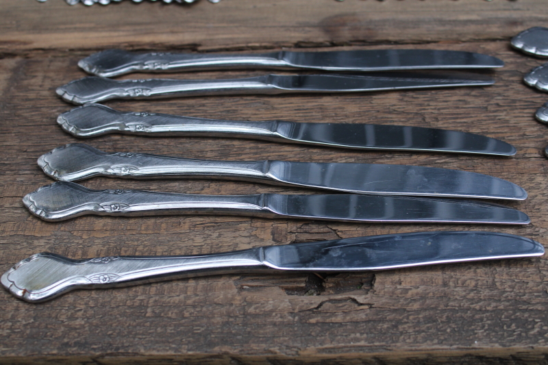 photo of Musette pattern 1970s vintage Oneida Northland stainless flatware set, service for 12 #10