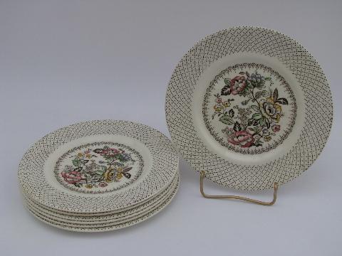 photo of Myott English Staffordshire china, vintage Swing Time floral plates #1