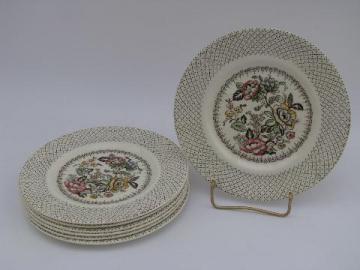 catalog photo of Myott English Staffordshire china, vintage Swing Time floral plates