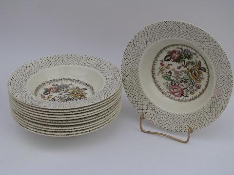 photo of Myott Staffordshire china, 12 vintage Swing Time soup plates bowls #1