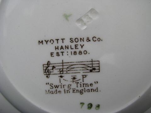 photo of Myott Staffordshire china, 12 vintage Swing Time soup plates bowls #4