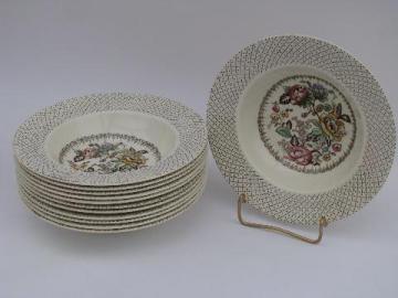 catalog photo of Myott Staffordshire china, 12 vintage Swing Time soup plates bowls