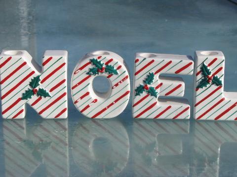 photo of NOEL candy stripe letters, vintage Japan Christmas candle holders #1