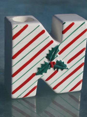 photo of NOEL candy stripe letters, vintage Japan Christmas candle holders #3