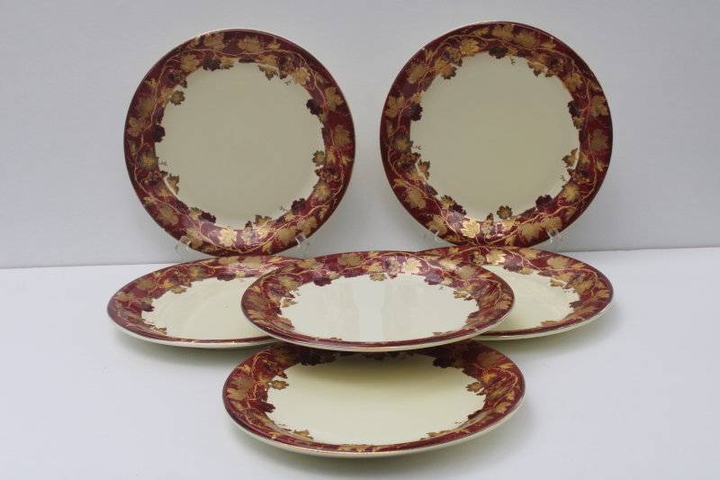 photo of NWT Crate & Barrel labels Volante buffet dinner plates set of 6, Italian ceramic gold vine pattern  #1