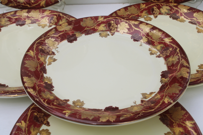 photo of NWT Crate & Barrel labels Volante buffet dinner plates set of 6, Italian ceramic gold vine pattern  #2