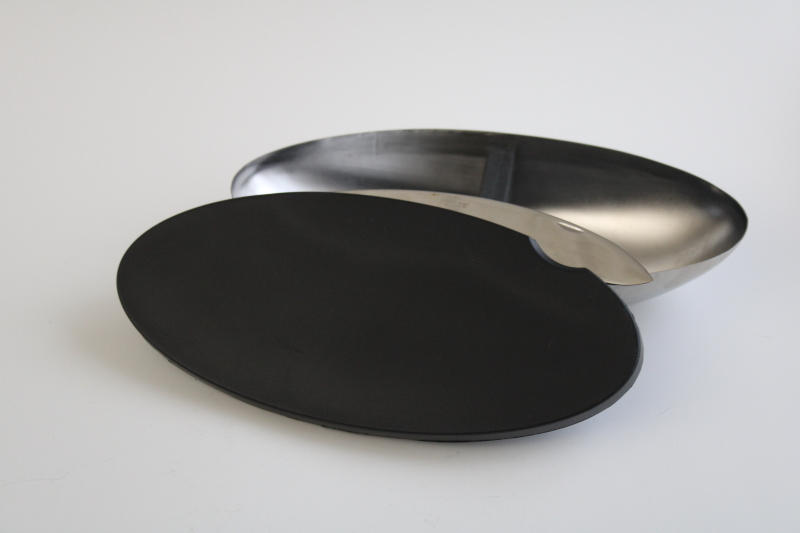 photo of Nambe stainless divided dish w/ serving plate, knife fits inside small cheese board #1