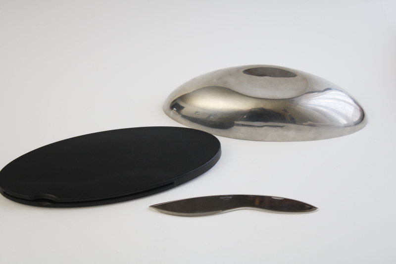 photo of Nambe stainless divided dish w/ serving plate, knife fits inside small cheese board #2