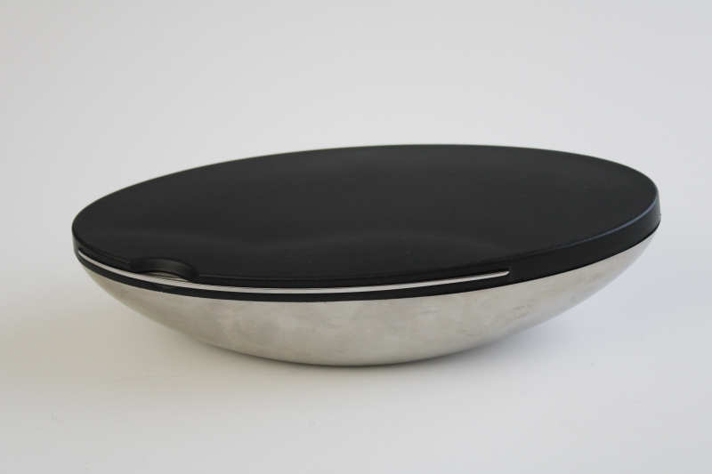 photo of Nambe stainless divided dish w/ serving plate, knife fits inside small cheese board #4