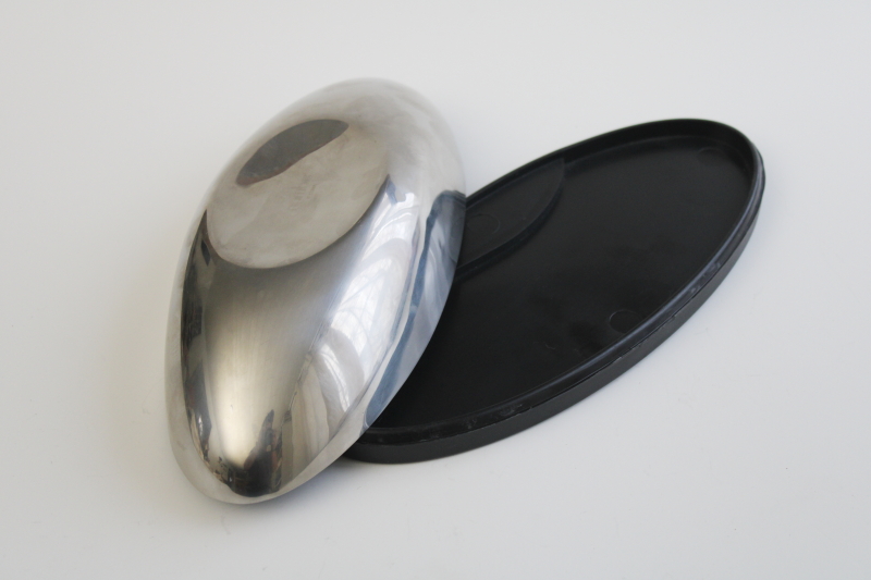 photo of Nambe stainless divided dish w/ serving plate, knife fits inside small cheese board #5