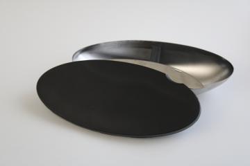 catalog photo of Nambe stainless divided dish w/ serving plate, knife fits inside small cheese board