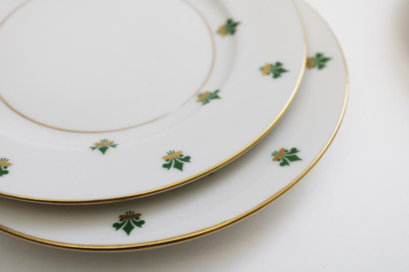 photo of Nanette green & gold fleur de lis pattern bread & butter plates, Baronet Eschenbach Bavaria #2