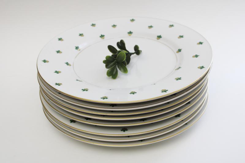 photo of Nanette green & gold fleur de lis pattern dinner plates, Baronet Eschenbach Bavaria #1