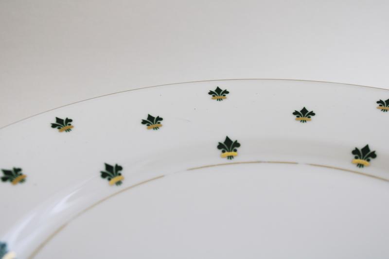 photo of Nanette green & gold fleur de lis pattern dinner plates, Baronet Eschenbach Bavaria #2