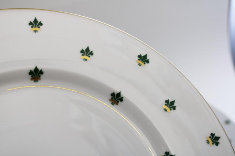 photo of Nanette green & gold fleur de lis pattern dinner plates, Baronet Eschenbach Bavaria #5