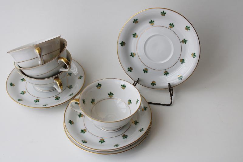 photo of Nanette green & gold fleur de lis pattern teacups and saucers, Baronet Eschenbach Bavaria #4