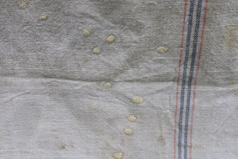 photo of National Seamless vintage heavy cotton grain bag feed sack, worn & patched, woven blue & red stripe  #6