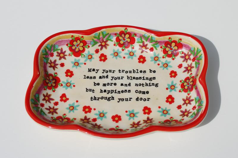 photo of Natural Life painted ceramic tray w/ well wishes motto - more blessings, less troubles  #1
