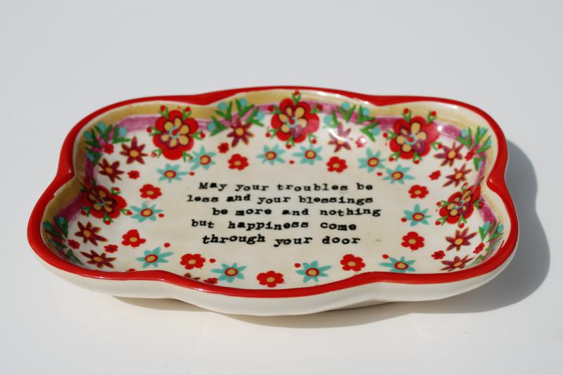 photo of Natural Life painted ceramic tray w/ well wishes motto - more blessings, less troubles  #4