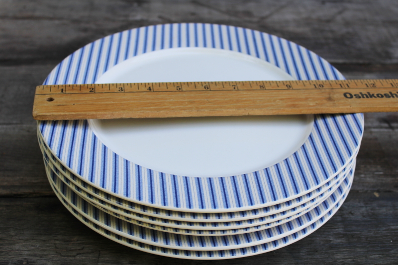 photo of Nautica Bermuda dinner plates set of 6, hard to find calico ticking stripe border blue & white  #2