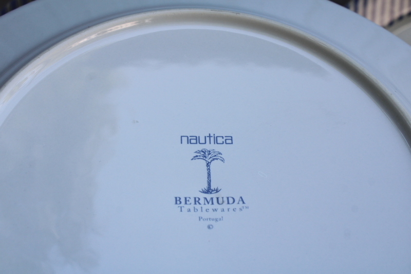 photo of Nautica Bermuda dinner plates set of 6, hard to find calico ticking stripe border blue & white  #4