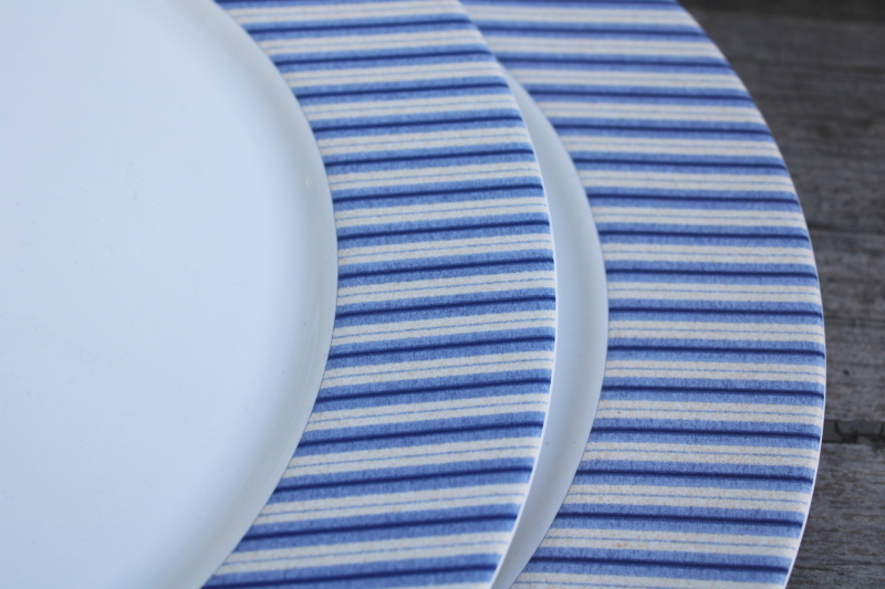 photo of Nautica Bermuda dinner plates set of 6, hard to find calico ticking stripe border blue & white  #5