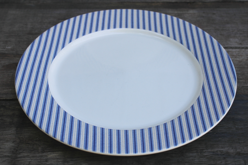 photo of Nautica Bermuda dinner plates set of 6, hard to find calico ticking stripe border blue & white  #6