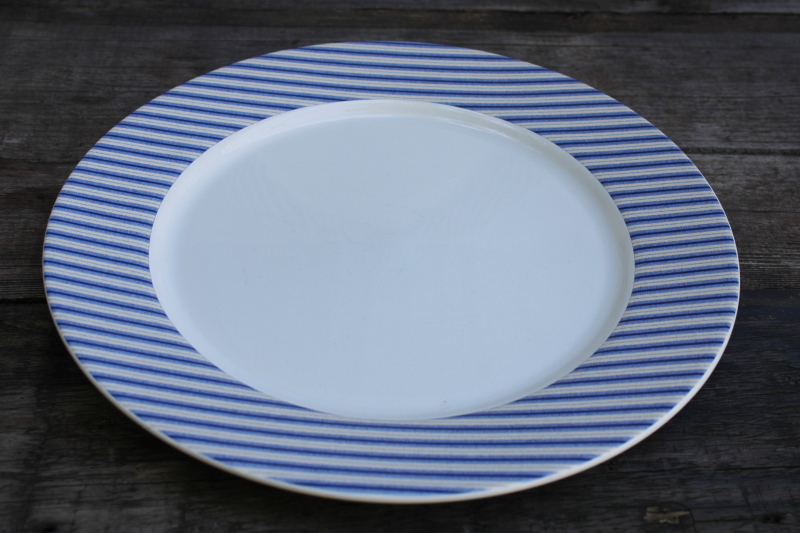 photo of Nautica Bermuda dinner plates set of 6, hard to find calico ticking stripe border blue & white  #7