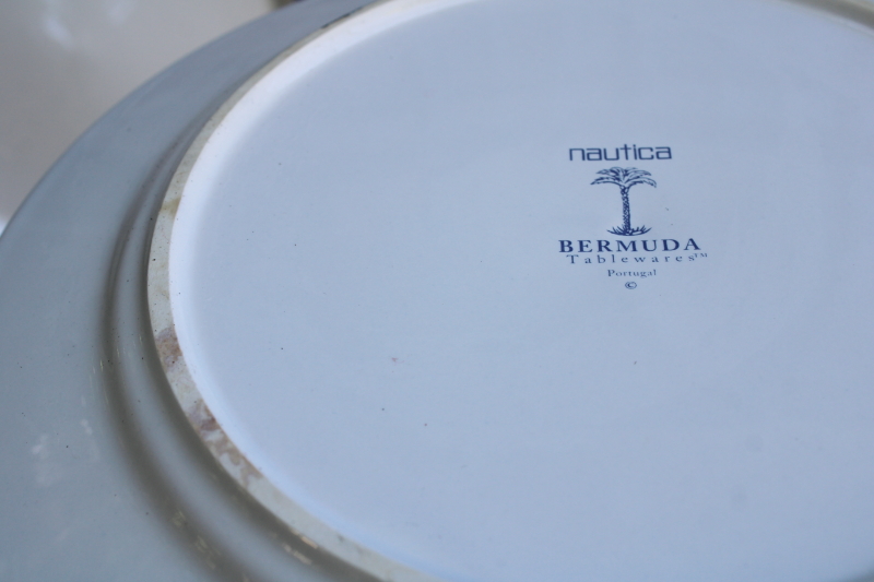 photo of Nautica Bermuda dinner plates set of 6, hard to find calico ticking stripe border blue & white  #9