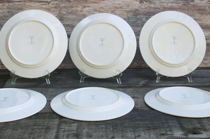 photo of Nautica Bermuda dinner plates set of 6, hard to find calico ticking stripe border blue & white  #10