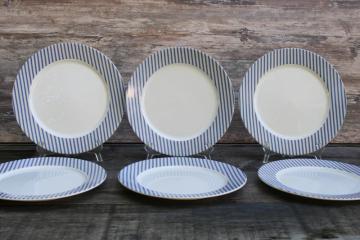 catalog photo of Nautica Bermuda dinner plates set of 6, hard to find calico ticking stripe border blue & white 