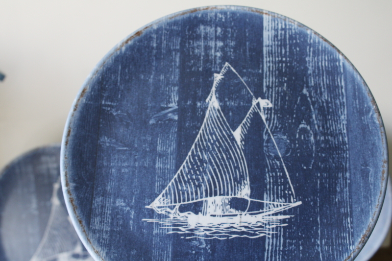 photo of Nautica Home melamine dinner plates set of 8 blue & white sailboat drawing coastal summer dinnerware #2