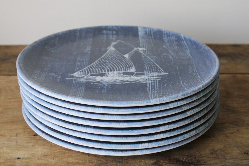 photo of Nautica Home melamine dinner plates set of 8 blue & white sailboat drawing coastal summer dinnerware #4