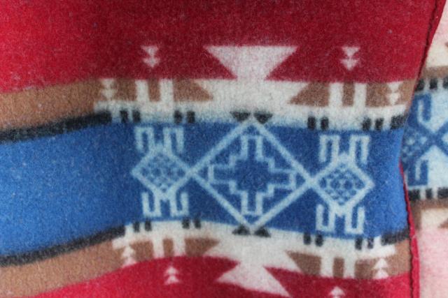 photo of Navajo label Indian camp bed blanket, vintage wool blanket w/ felt binding red & blue #4