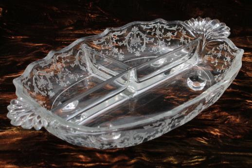 photo of Navarre Baroque Fostoria divided relish dish, 1950s vintage #1