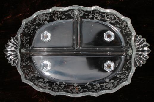 photo of Navarre Baroque Fostoria divided relish dish, 1950s vintage #2