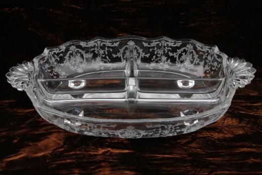 photo of Navarre Baroque Fostoria divided relish dish, 1950s vintage #3