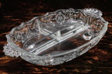 catalog photo of Navarre Baroque Fostoria divided relish dish, 1950s vintage