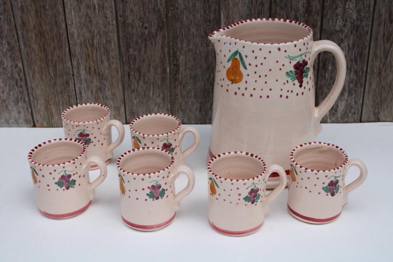 photo of Neiman Marcus vintage Italian pottery pitcher & matching mugs set, hand painted #1