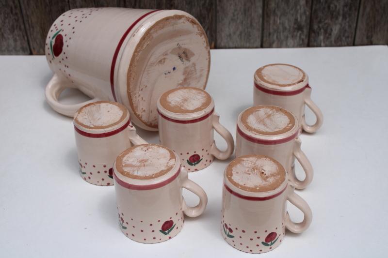 photo of Neiman Marcus vintage Italian pottery pitcher & matching mugs set, hand painted #5
