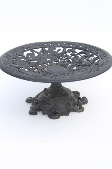 photo of Neptune God of the Sea pattern metal stand or compote, Emig vintage cast iron #1